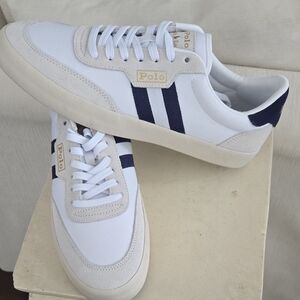Polo by Ralph Lauren| White and Blue Retro Sneakers Size 11.5